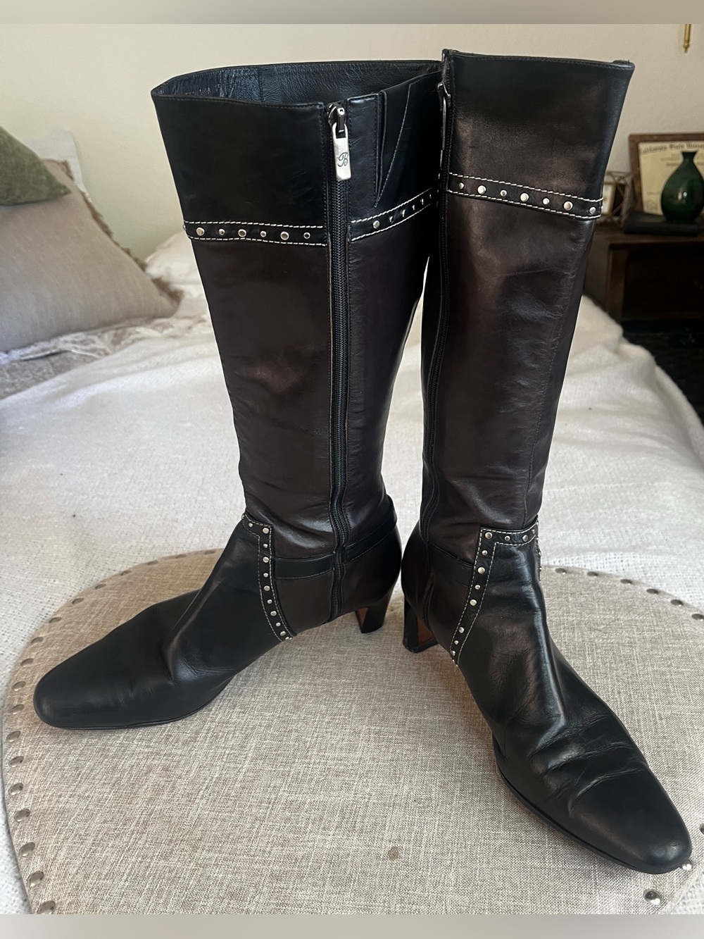 VTG Brighton TAOS Women 10M Black Brown Leather Riding Boots Western Boho